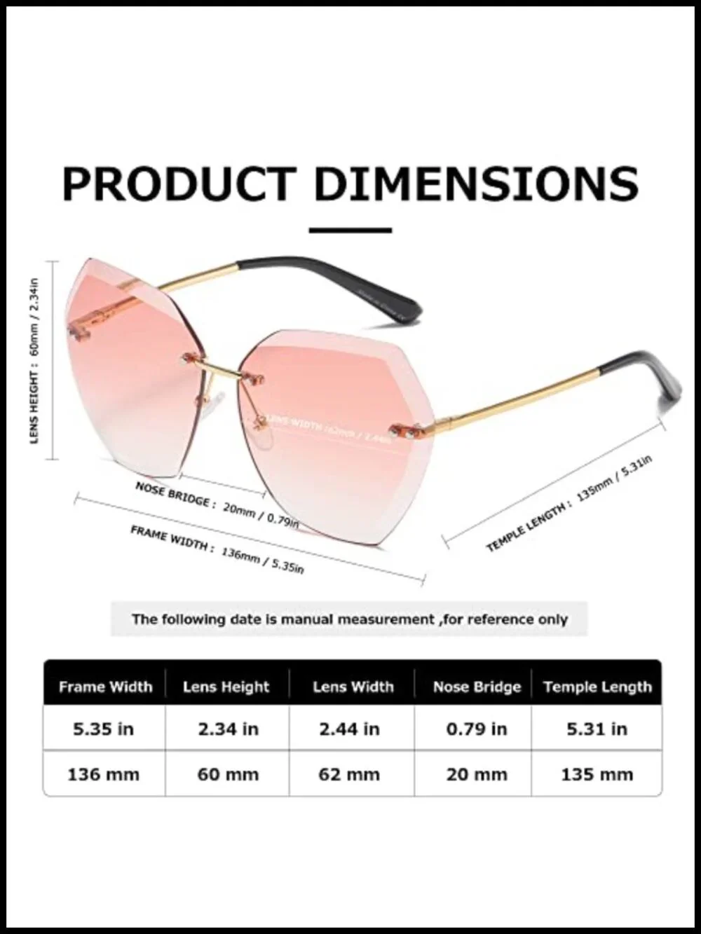 Oversized Rimless Diamond Cutting Gradient Lens Sunglasses
